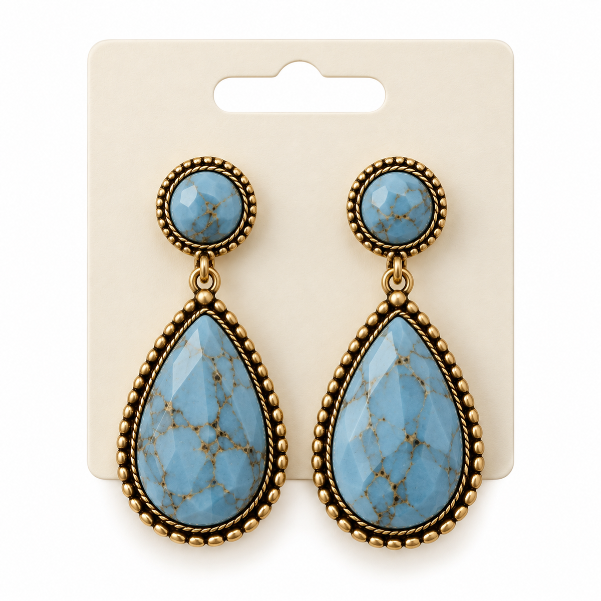 Western Style Teardrop and round stone earrings