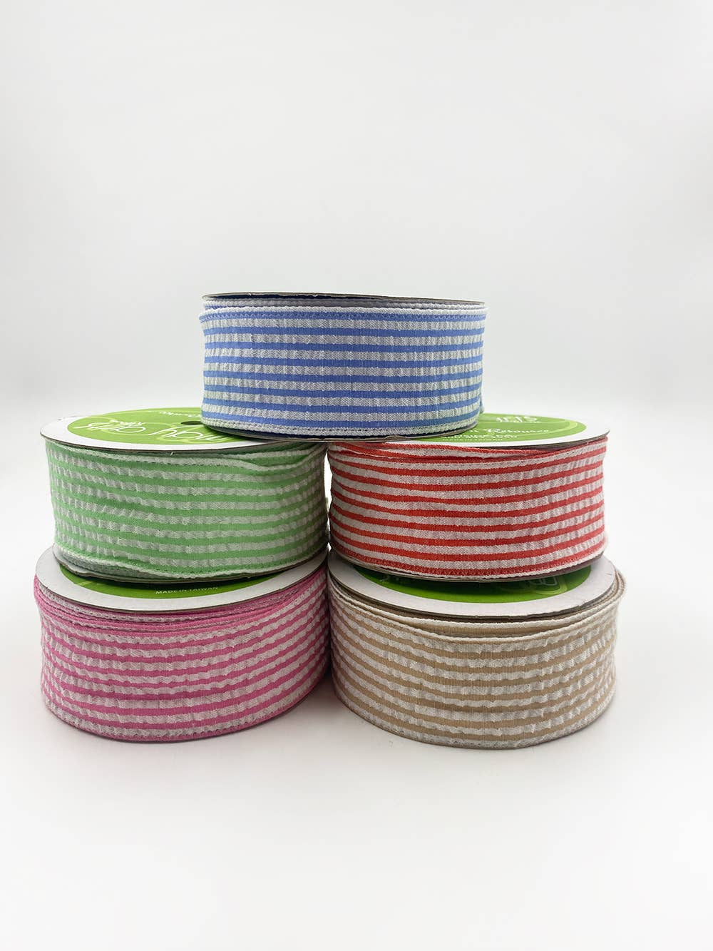 1.5" Wired Light Blue & White Seersucker Ribbon