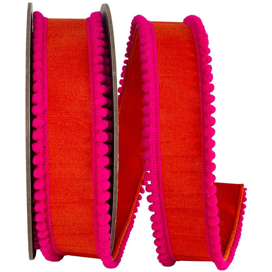 Pom Pom Mini Edge Trimming Dupioni Deluxe Wired Edge Ribbon