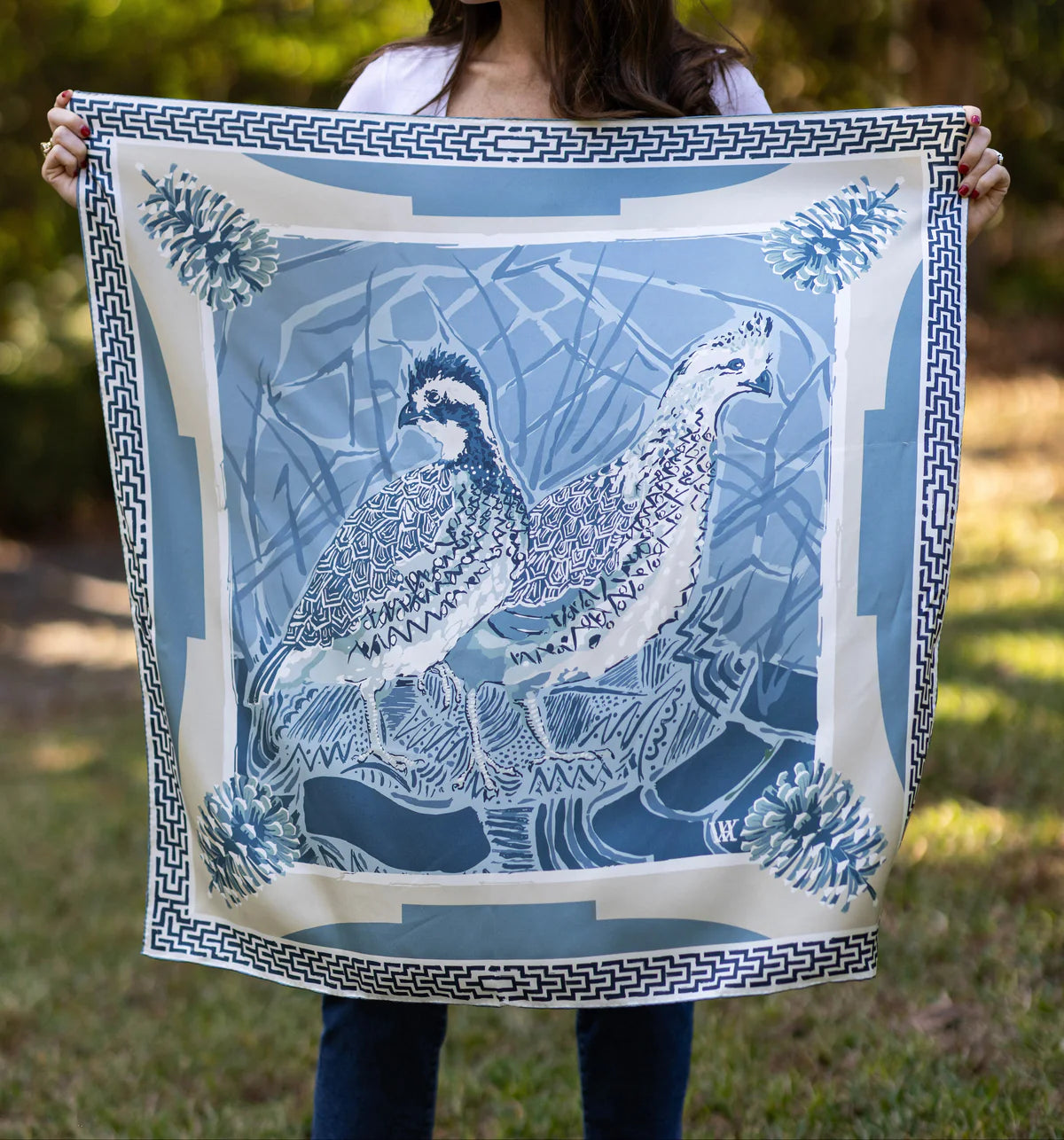Austin Williams Blue Quail Pair 25x25 Scarf