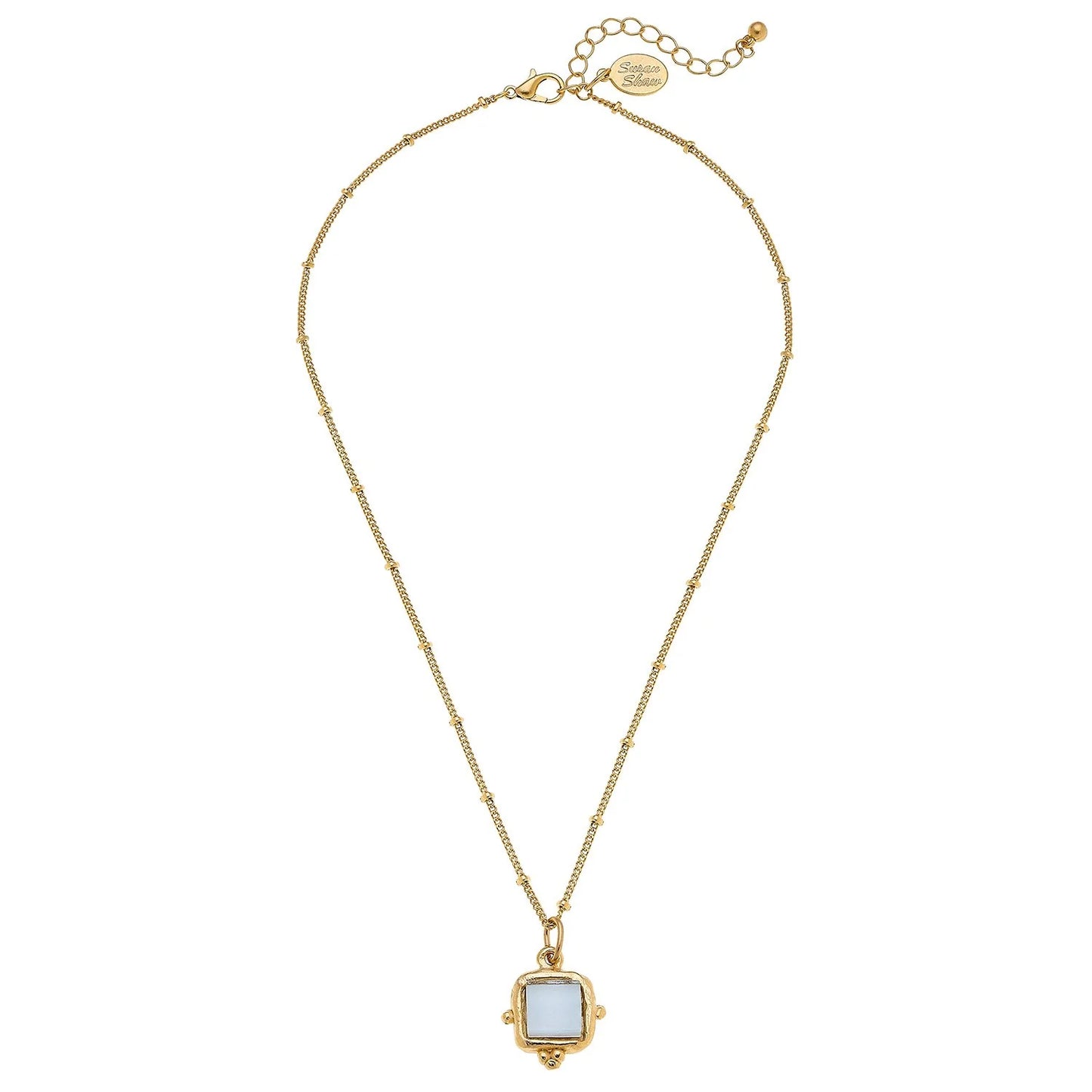 Susan Shaw Handcast Gold Square with White French Glass Necklace
