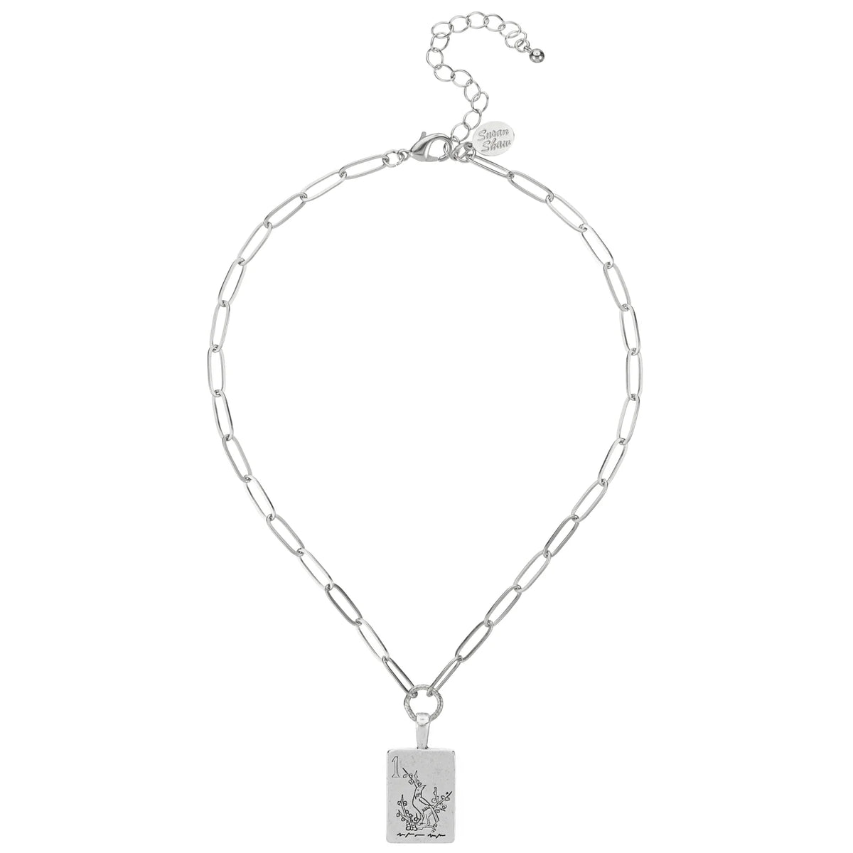 Susan Shaw Silver Mahjong Tile on Paperclip Necklace