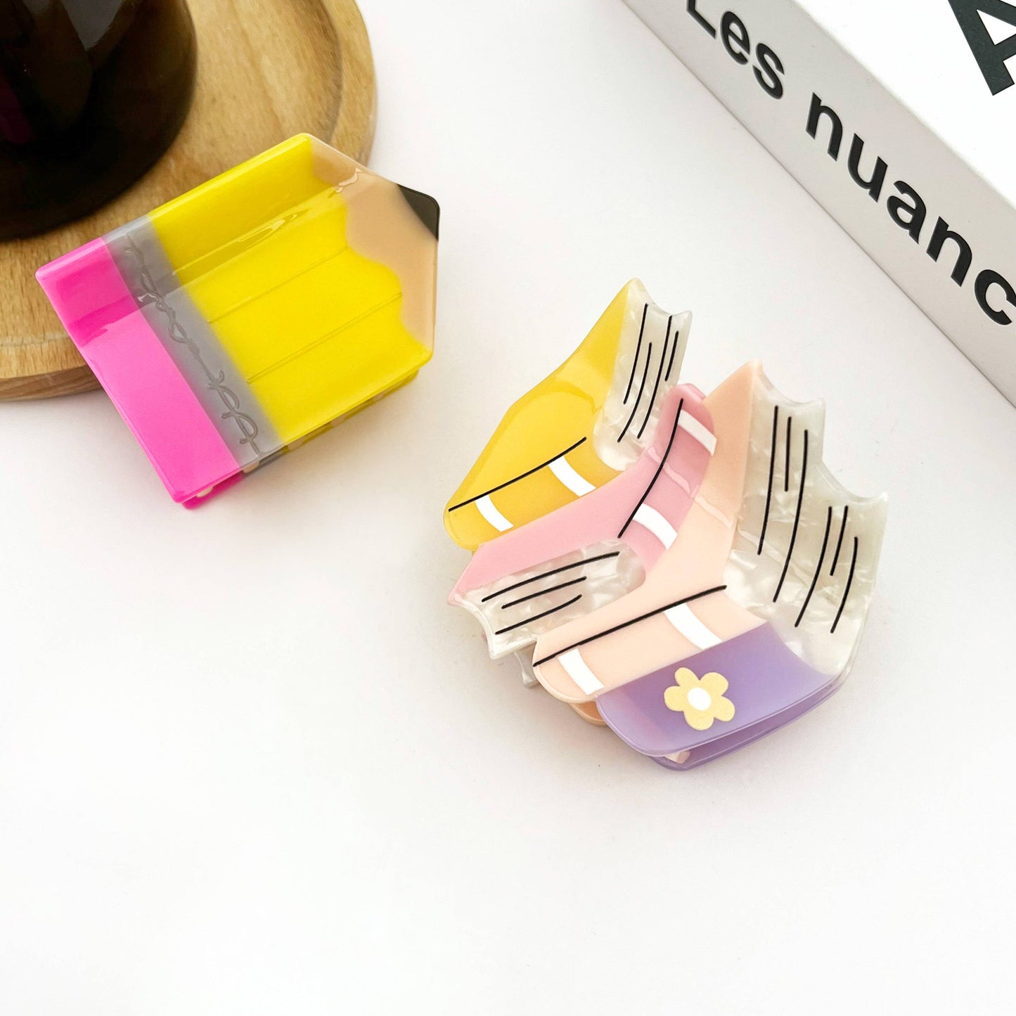 Stacked Books Hair Clip & Pencil Claw Clip