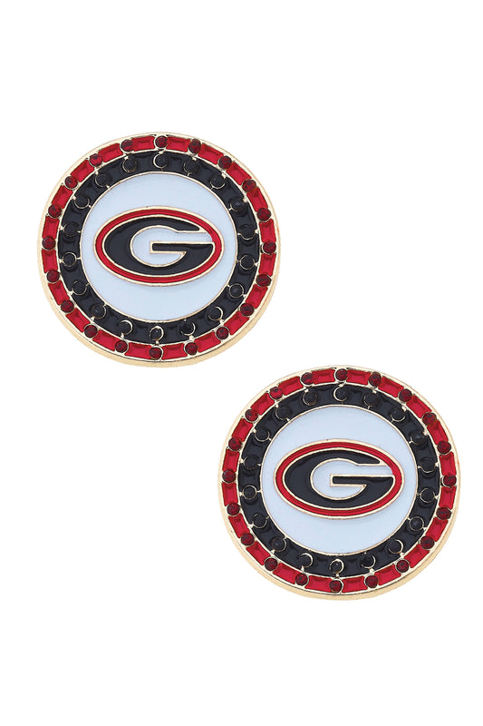 Georgia Bulldogs Pave Disc Stud Earrings in Red/Black/White