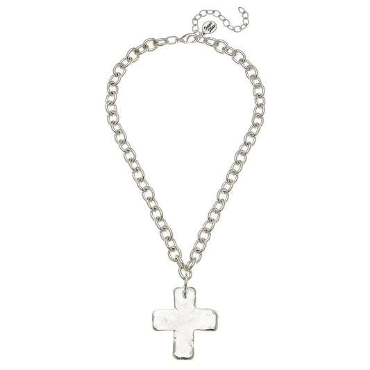 Susan Shaw Handcast Silver Chain Cross Necklace