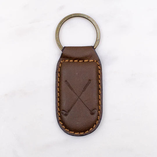 Golf Leather Embossed Keychain   Dark Brown   1.35x2.55