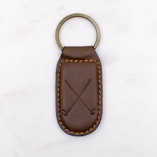 Golf Leather Embossed Keychain   Dark Brown   1.35x2.55