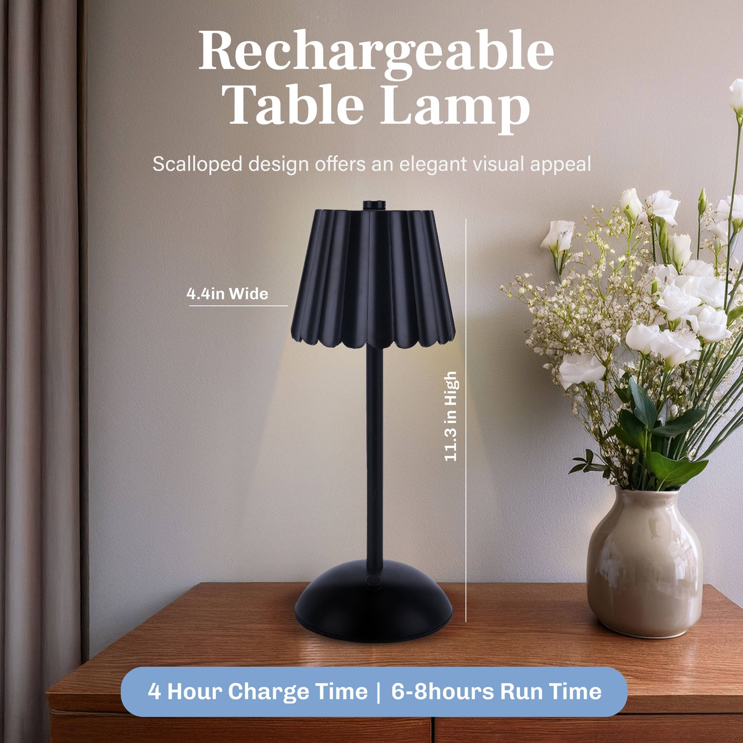 Rechargeable Scalloped Plastic Table Lamp in Black