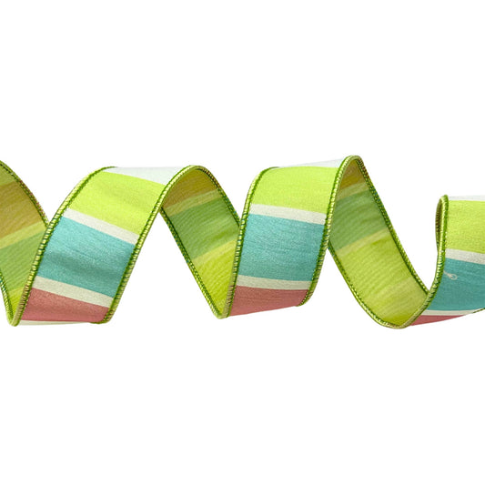 Spring Block Pattern 1.5'' X 10YD - Green/Blue/Pink Ribbon