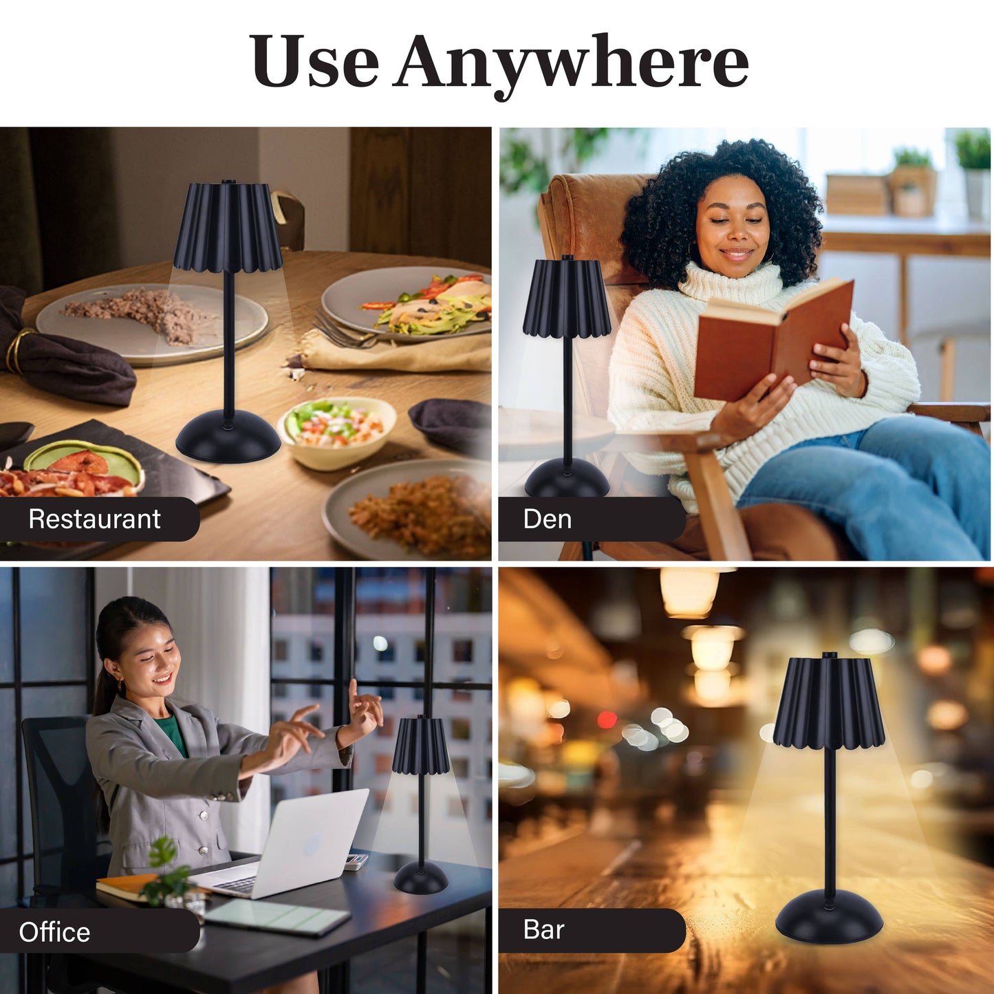 Rechargeable Scalloped Plastic Table Lamp in Black