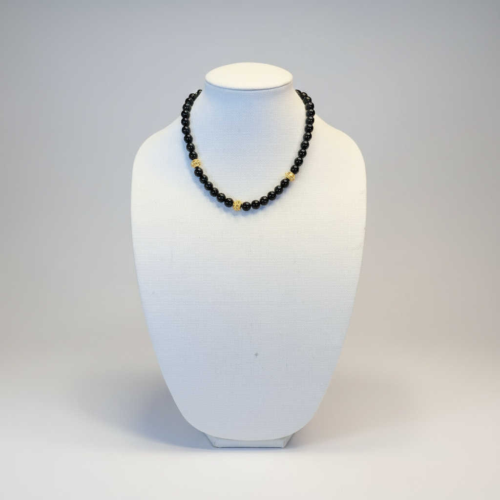 Susan Shaw Handcast Gold Bead & Black Onyx Choker Necklace