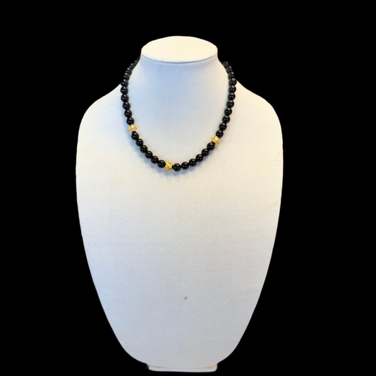 Susan Shaw Handcast Gold Bead & Black Onyx Choker Necklace