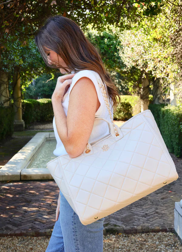 Melissa Tote Bag- Cream Quilted Leather