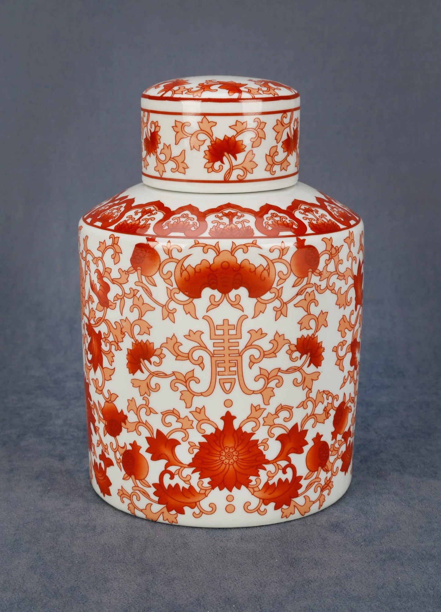 8.5" Red and White Floral Jar with Lid