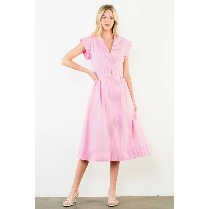 Short Sleeve Zipper up Dress Pink