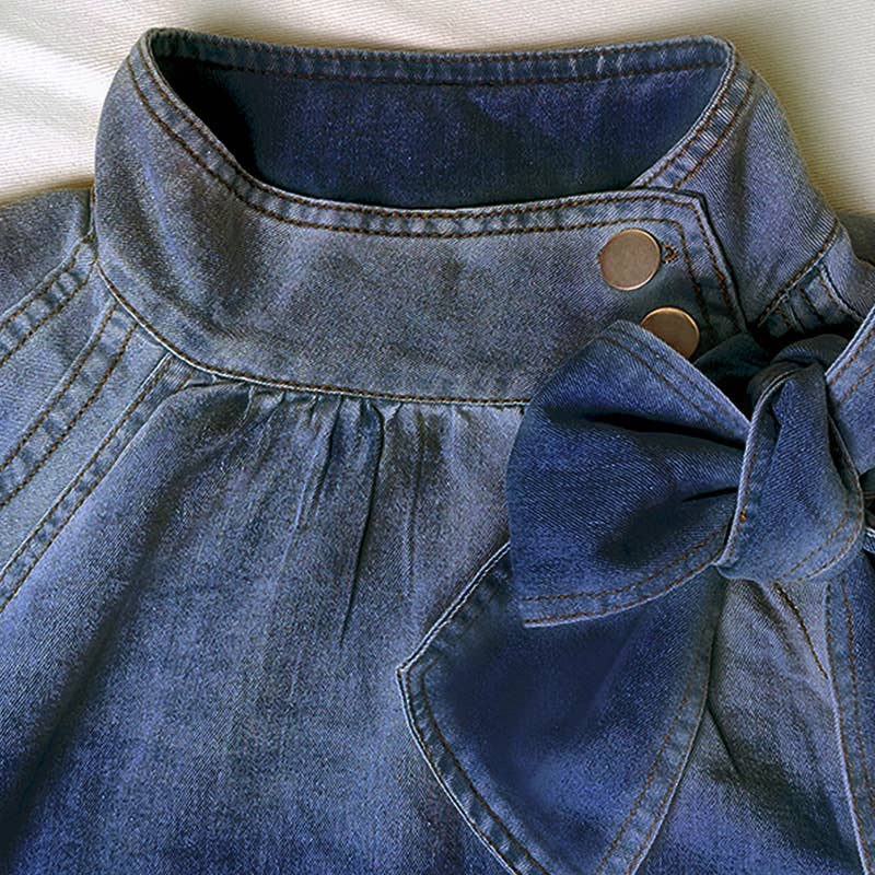 3/4 sleeve loose puff sleeve denim blouse