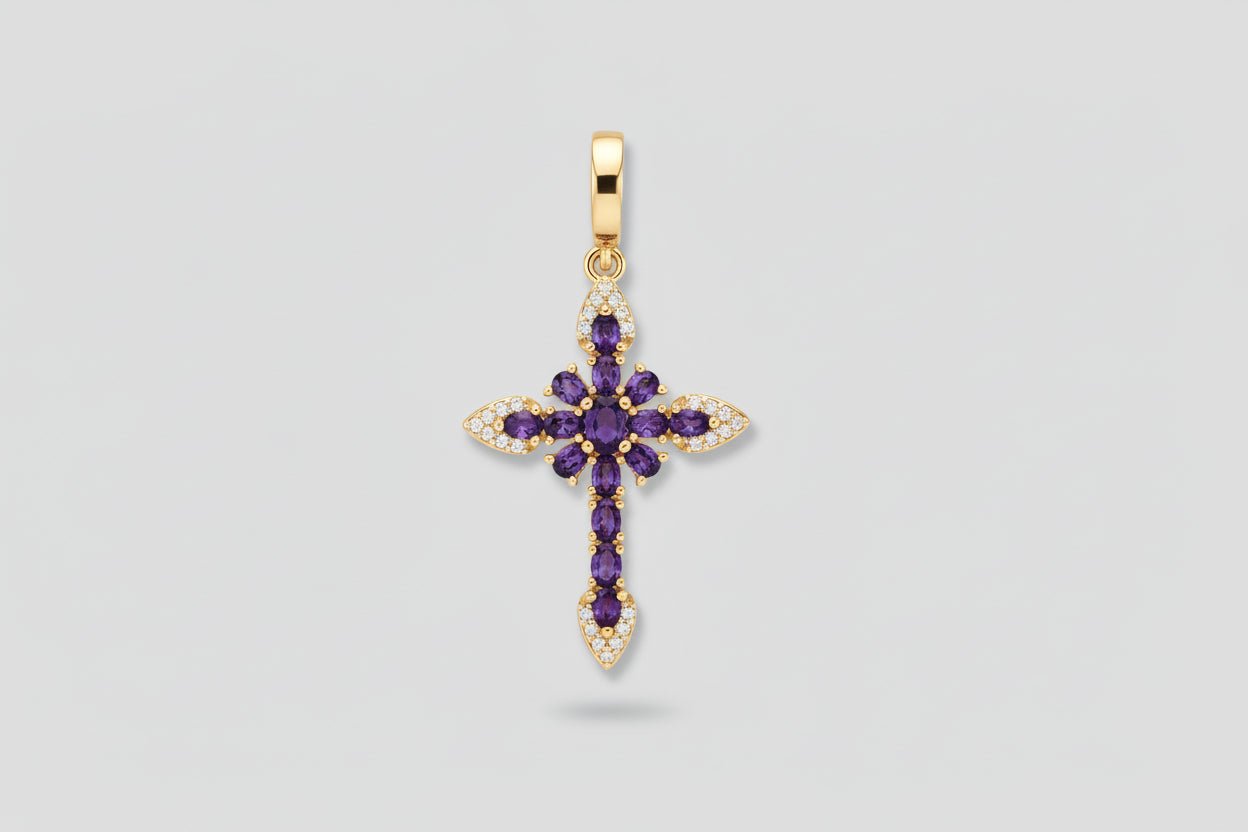 Cross with Wings & Center Gem Charm — Faith, Hope, and Gentle Strength