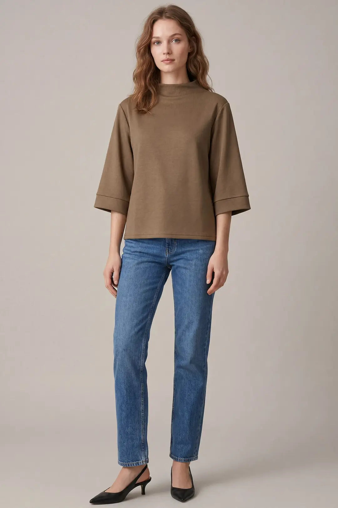 Mock Neck Top 3/4 Sleeve