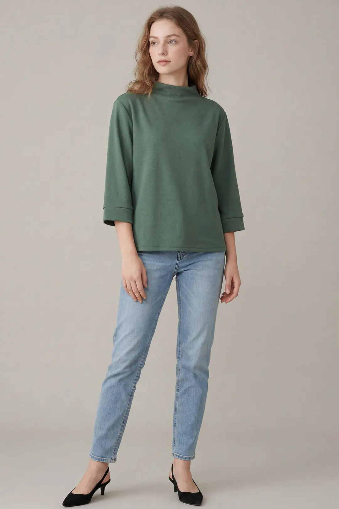 Mock Neck Top 3/4 Sleeve