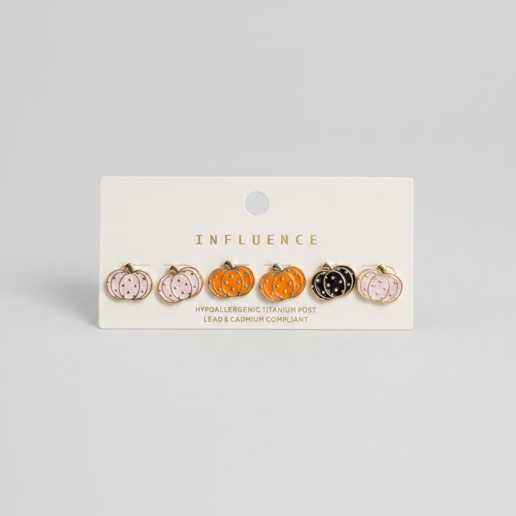 Colored Cute Pumpkin 3-Pair Earring Set