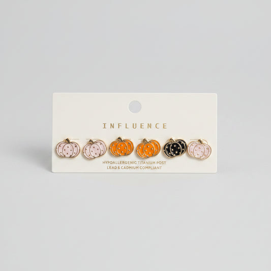 Colored Cute Pumpkin 3-Pair Earring Set