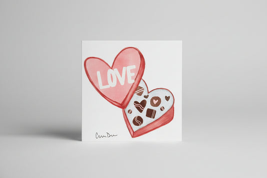 Handmade Watercolor Valentines Box of Chocolates Card by Chandler Dittmer