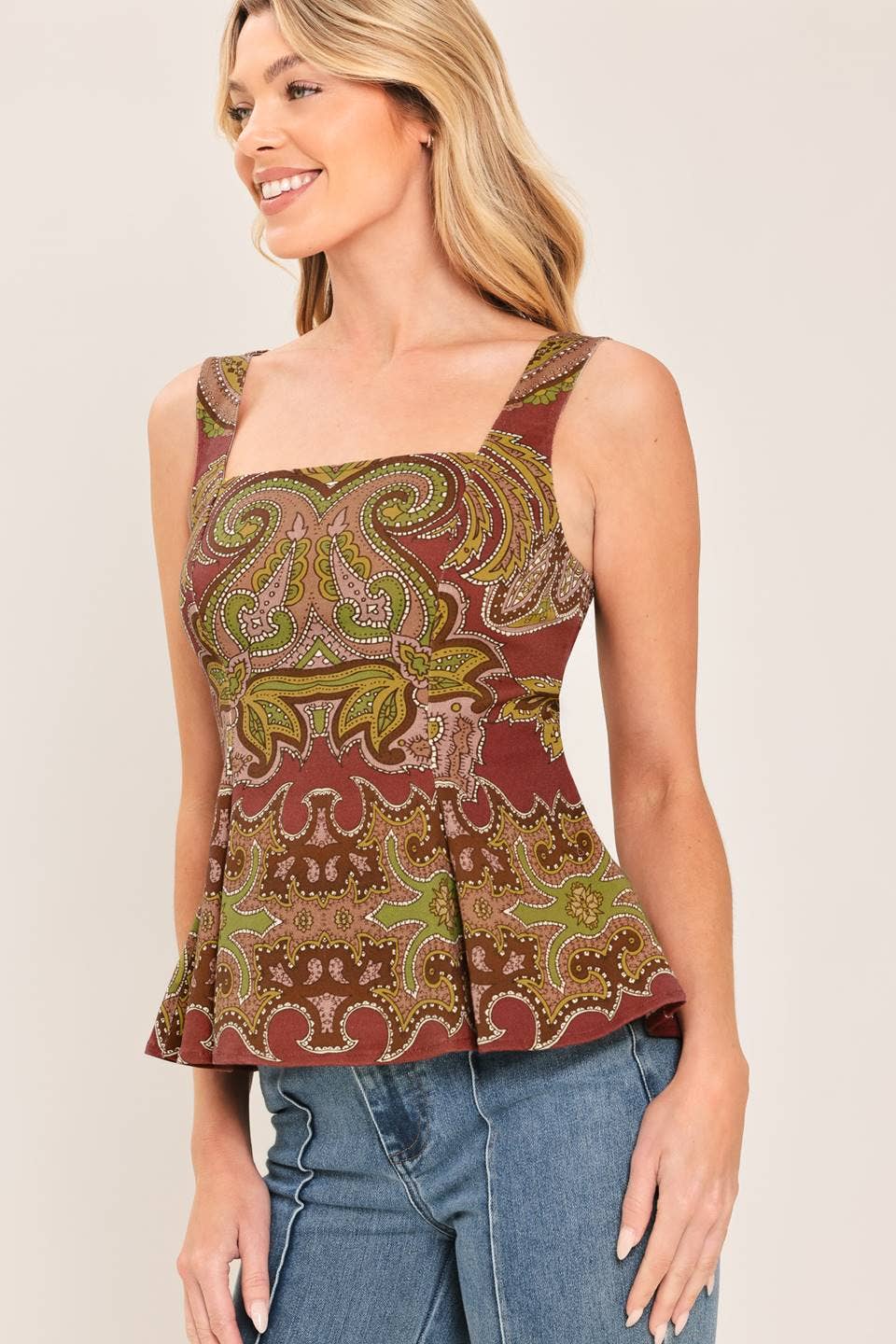 Autumn Paisley Peplum Top