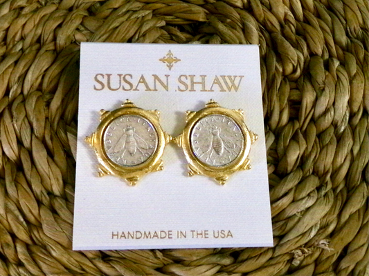 Gold Handmade Setting with Bee Italian Coin Earring