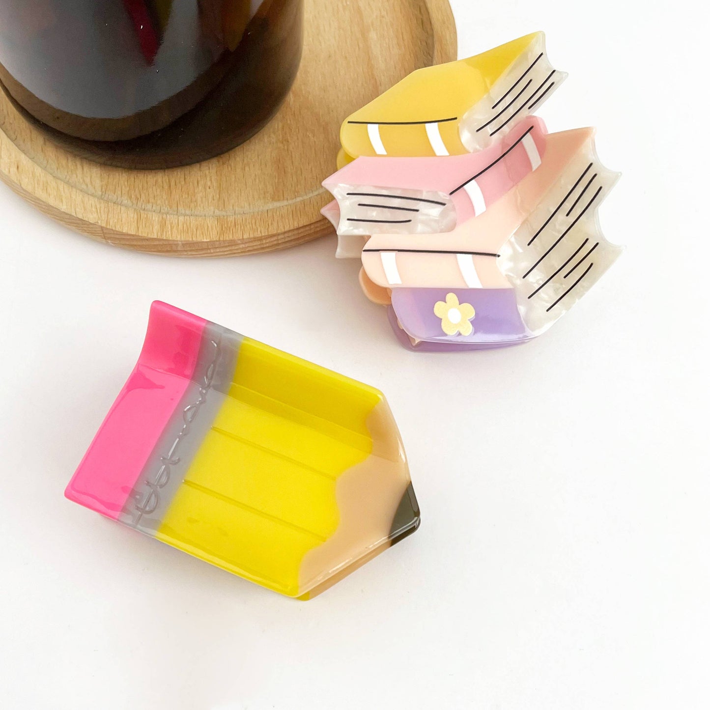 Stacked Books Hair Clip & Pencil Claw Clip