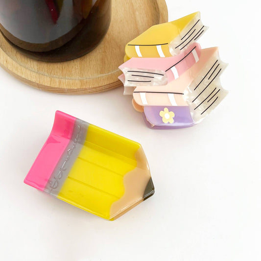 Stacked Books Hair Clip & Pencil Claw Clip