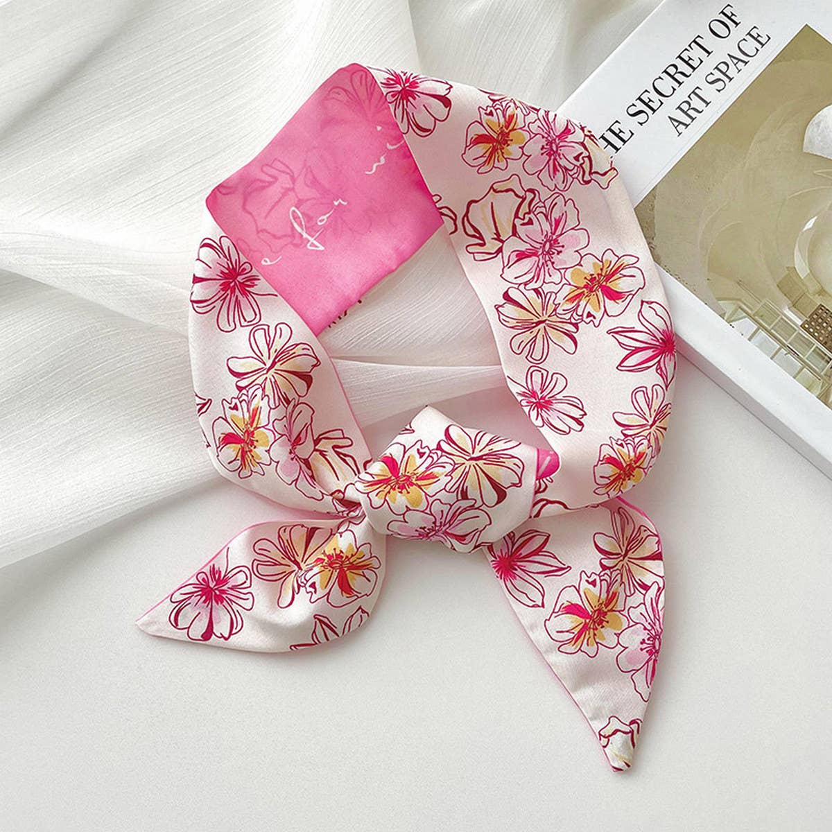 Pink Floral Skinny Scarf
