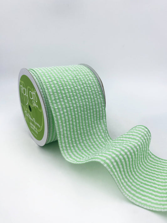 2.5" Wired Lime Green & White Seersucker Ribbon