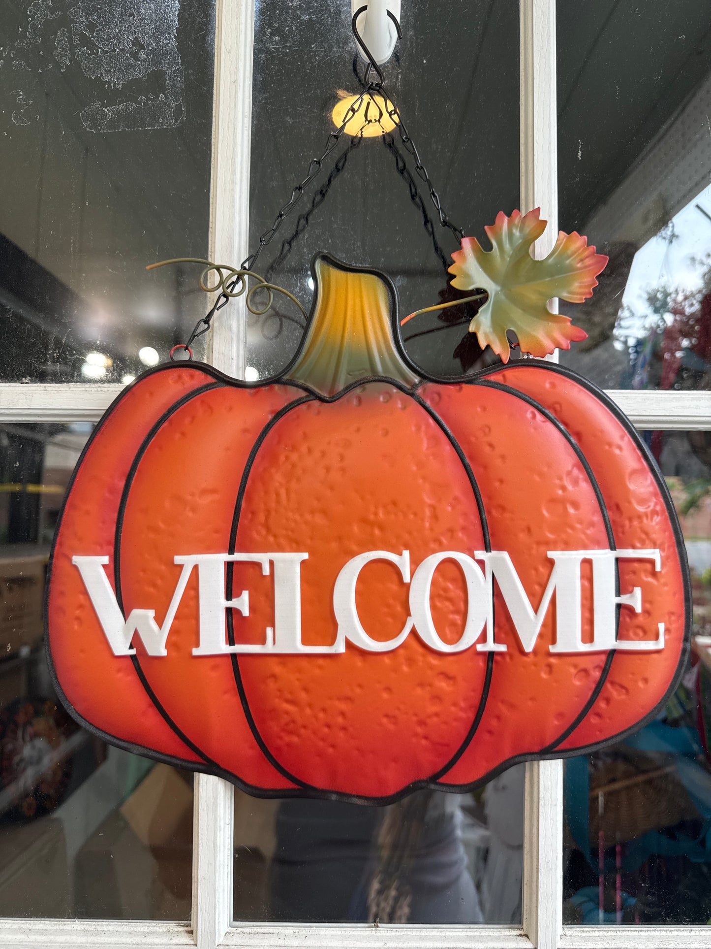 Metal Hanging Welcome Pumpkin