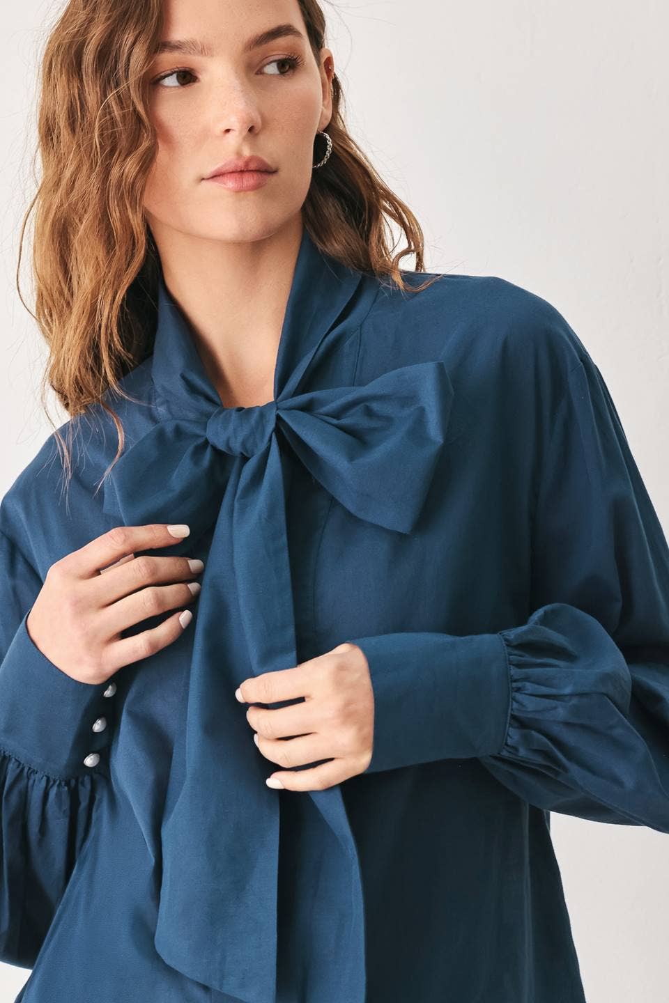 Harbor Blue Bow Tie Blouse