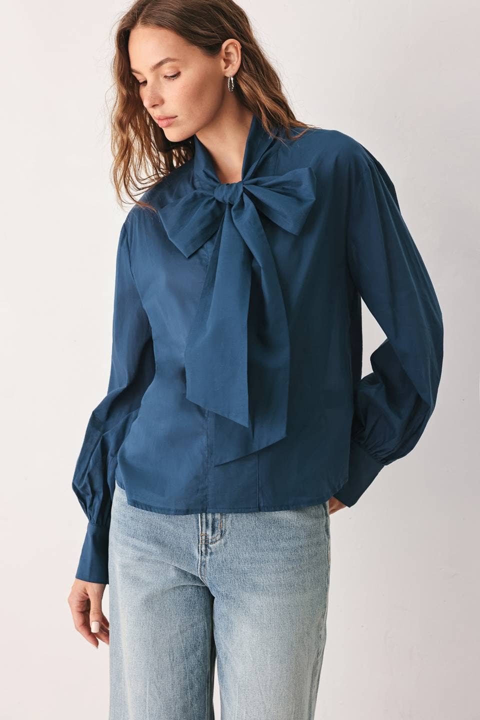 Harbor Blue Bow Tie Blouse