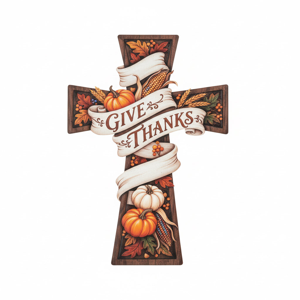 Give Thanks Metal Cross Garden Stake