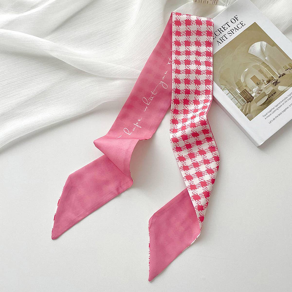 Pink Floral Skinny Scarf