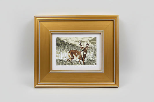 Green Still Buck 5x7 Gold Framed Art by Austin Williams