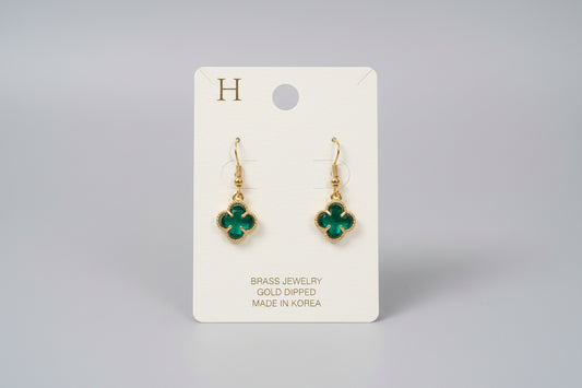 Green Glass Clover Dangle Earrings