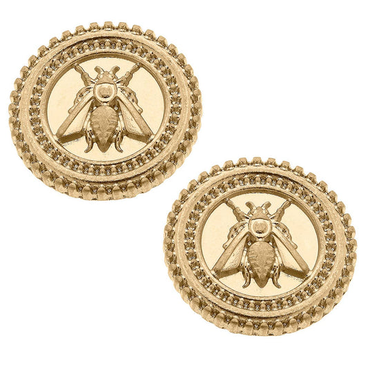 Lizette Bee Medallion Stud Earrings – Worn Gold
