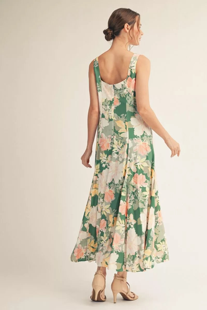 🌸 Square Neck Floral Print Flare Maxi Dress