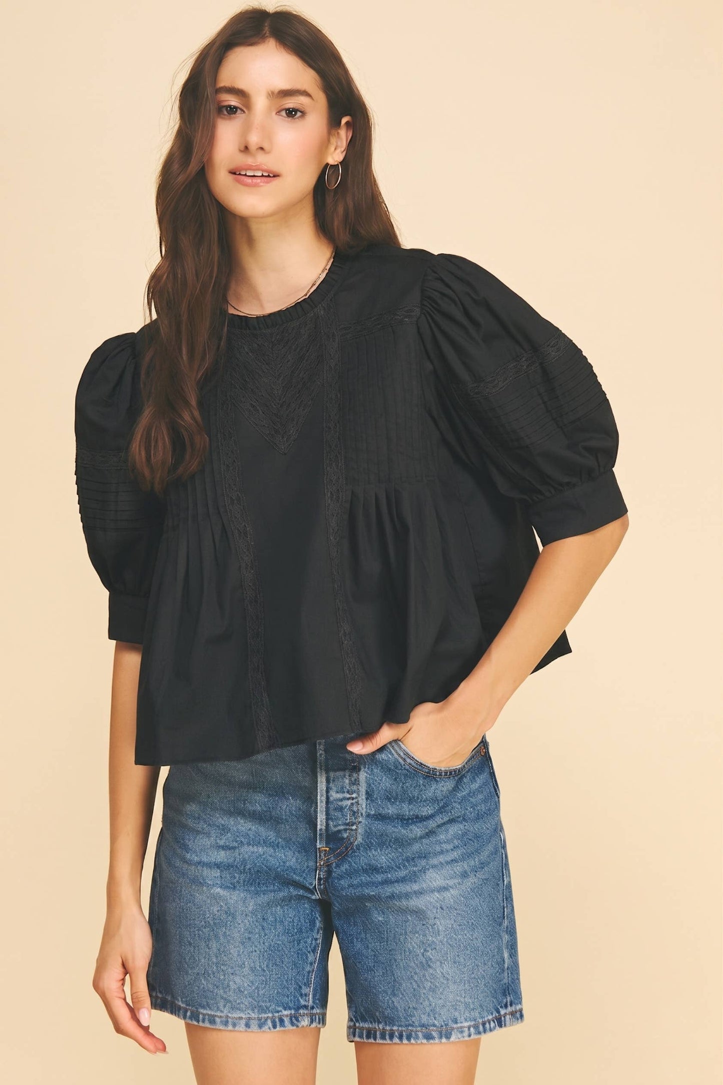 Black Lace Trimmed Detailed Blouse