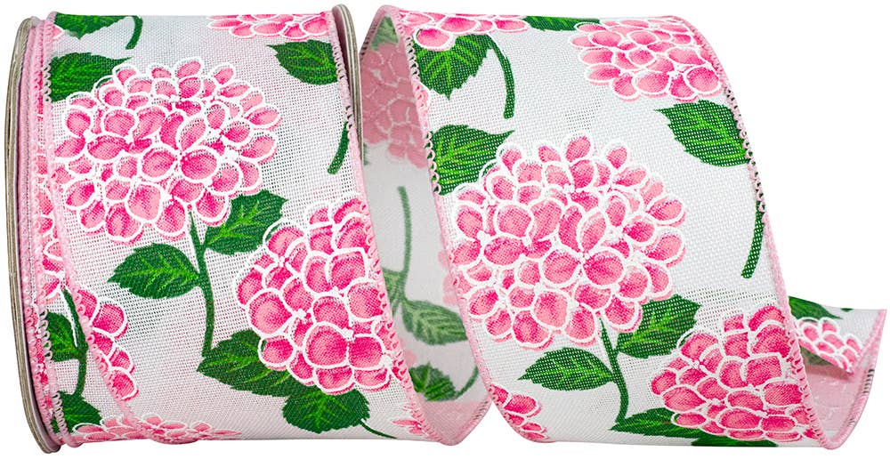 Hydrangea Bright Linen Wired Edge, Pink, 2-1/2 In, 10 Yards