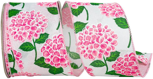 Hydrangea Bright Linen Wired Edge, Pink, 2-1/2 In, 10 Yards