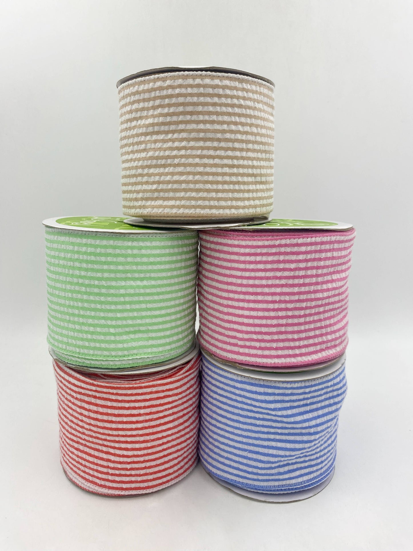 2.5" Wired Lime Green & White Seersucker Ribbon