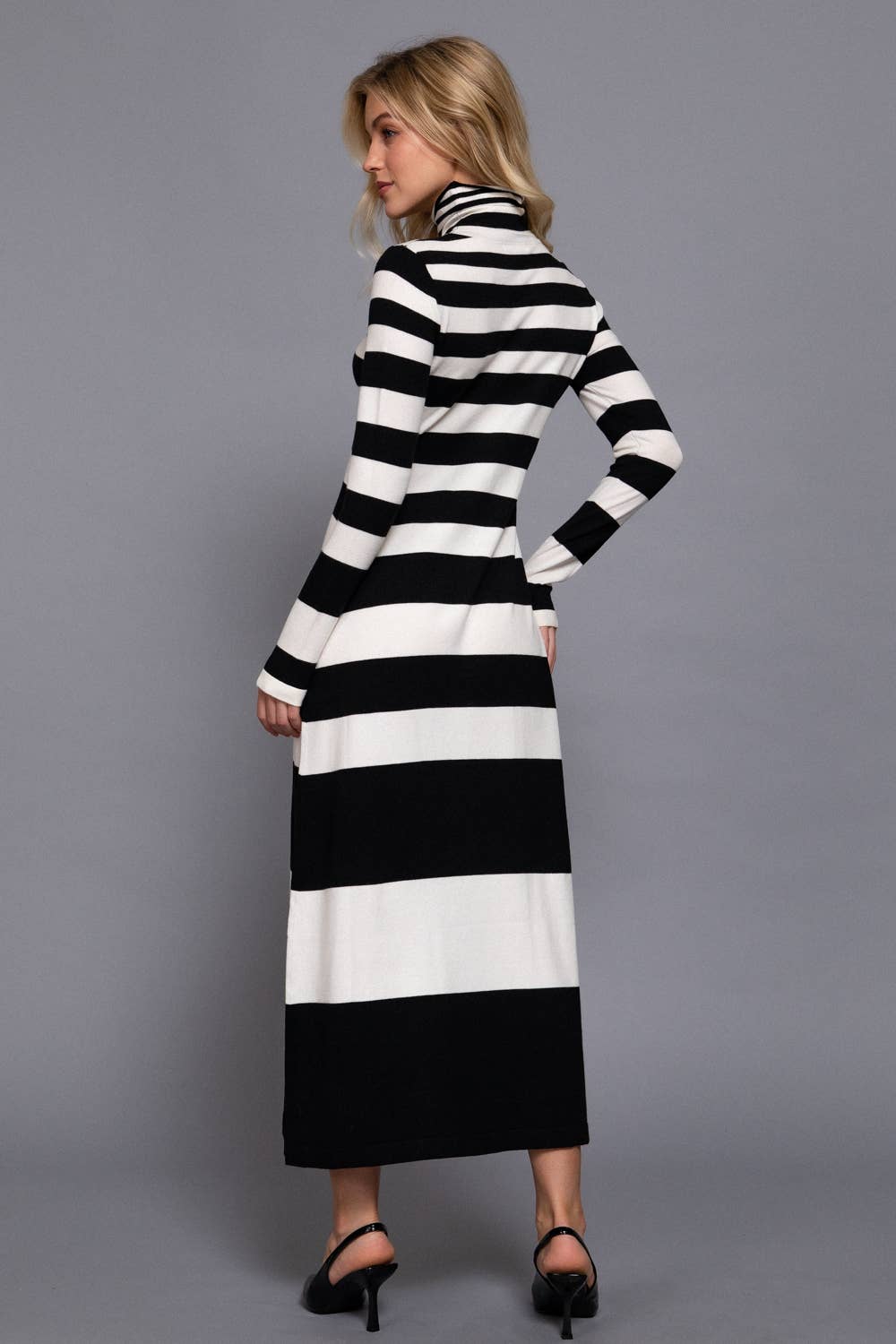 Timeless Long Sleeve Turtle Neck Rugby Stripe Maxi Dress