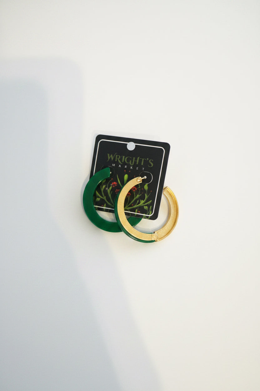 Acrylic and Metal Hoops- Green and Gold
