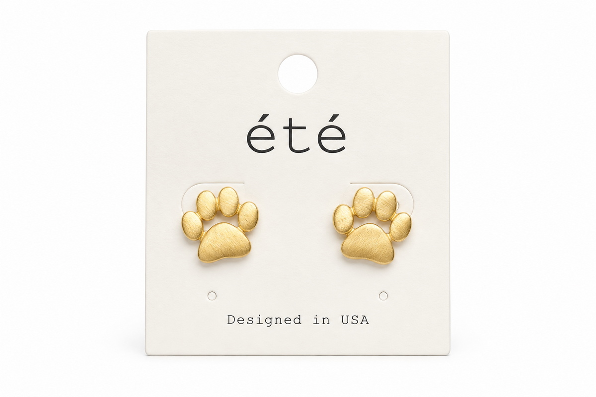 Paw Print Matte Gold Studs