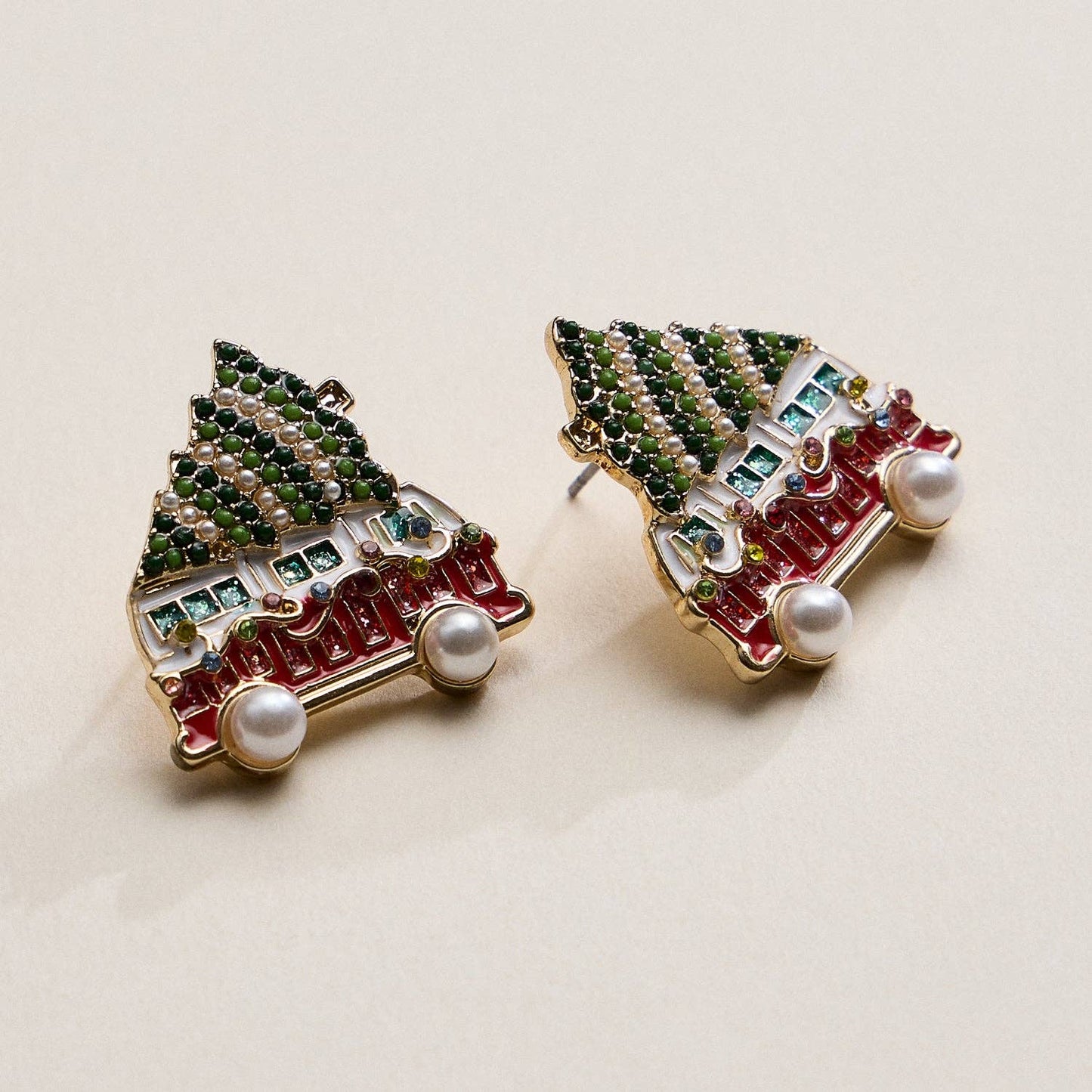 Christmas Bus Tree Stud Earrings — Sparkly, Festive & Full of Holiday Fun