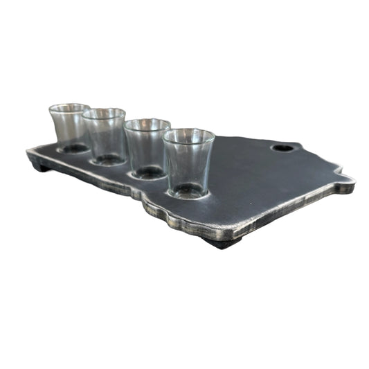 State Chalkboard Wooden Flight with Set of 4 Glasses